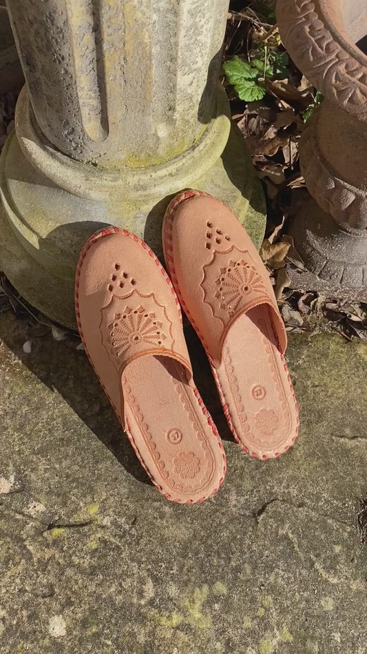 Women's Traditional Leather Slippers with Bohemian Motifs